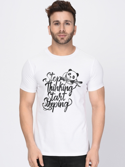 

oneliner Men White Printed Round Neck T-shirt