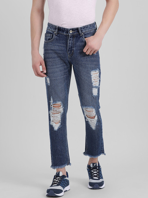 

REALM Men Blue Slim Fit Mid-Rise Highly Distressed Jeans