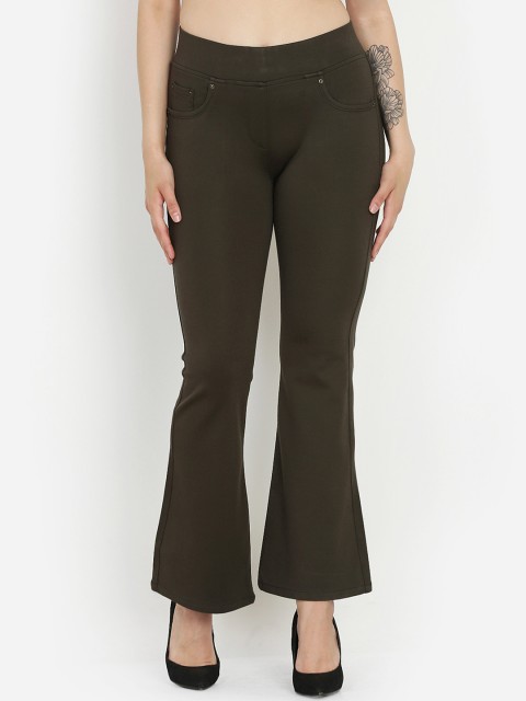 

Westwood Women Olive Green Relaxed Loose Fit Solid Bootcut Trousers