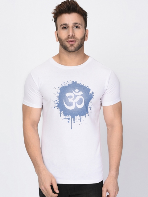 oneliner Men White Printed Round Neck T-shirt