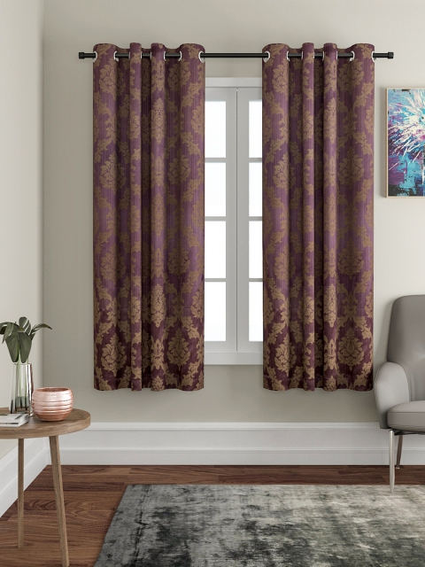 

VRINDA Set of 2 Printed Regular Window Curtains, Mauve