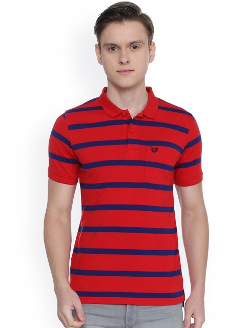 

Van Heusen Sport Men Red & Navy Blue Striped Polo Collar T-shirt