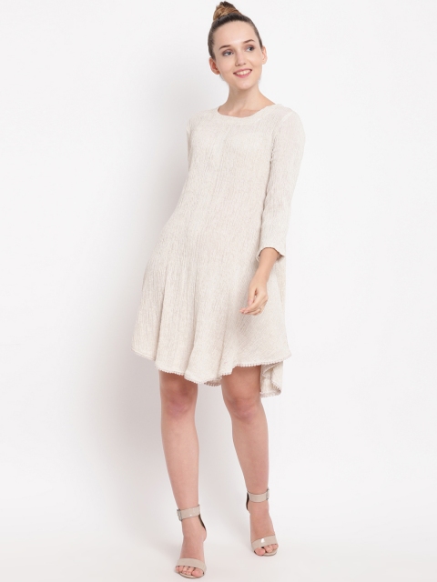 

trueBrowns Women Beige Solid A-Line Dress