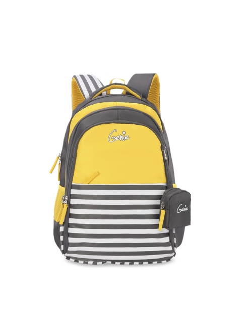 

Genie Unisex Yellow & Grey Striped 19inches Large Backpack with Pouch