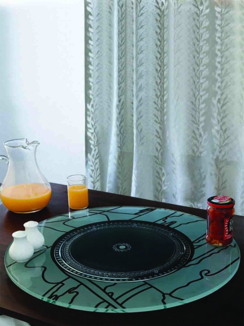 

JVS Blue & Coffee Brown Printed Glass Turntable