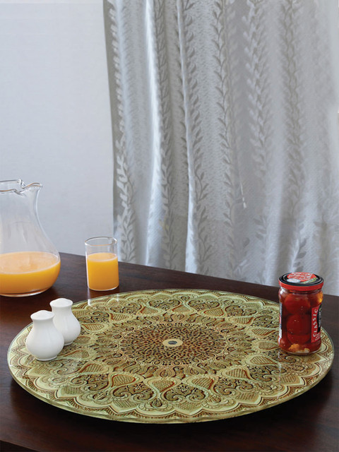 

JVS Beige Printed Glass Set & Tray Set