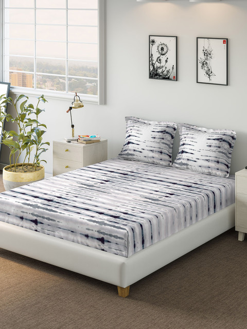 

DDecor Grey Abstract 144 TC Cotton Queen Bedsheet with 2 Pillow Covers