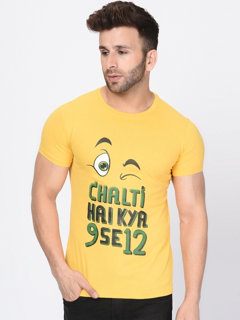 

oneliner Men Yellow Printed Round Neck T-shirt