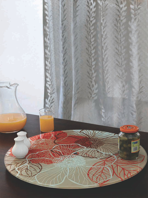 

JVS Orange Printed Glass Set & Tray Set
