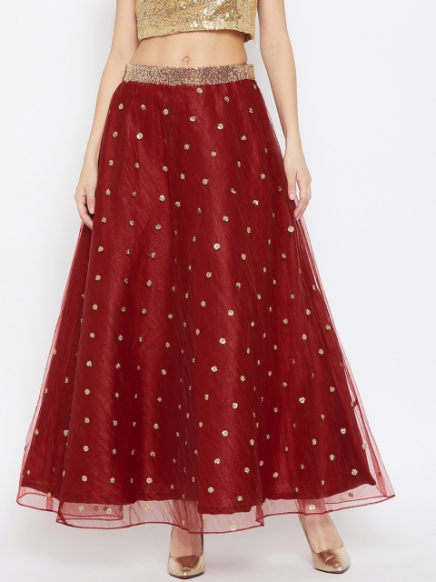 

Studio Rasa Women Maroon Solid Flared Maxi Skirt