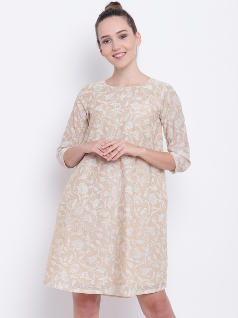 

trueBrowns Women Beige Printed A-Line Dress
