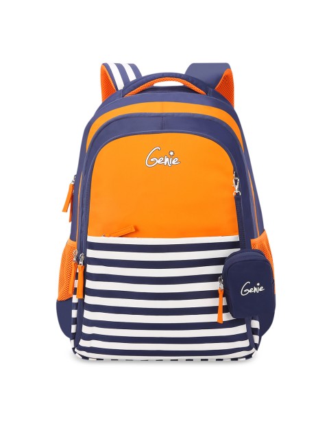 

Genie Kids Orange & Blue Striped 17 inches Medium Backpack with Pouch