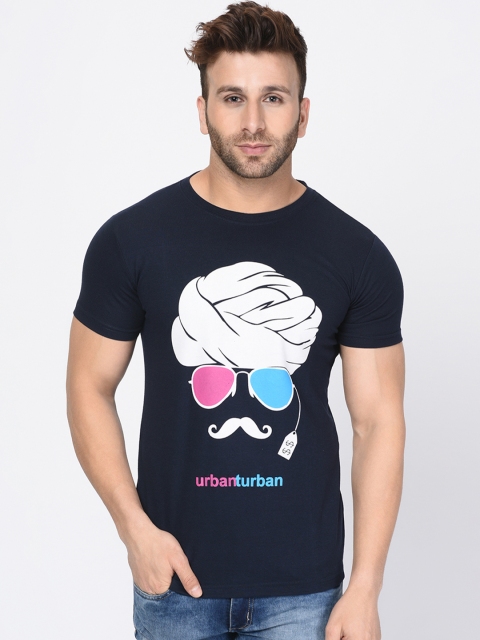 

oneliner Men Navy Blue Printed Round Neck T-shirt