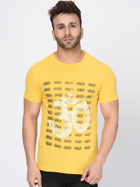 

oneliner Men Yellow Printed Round Neck T-shirt