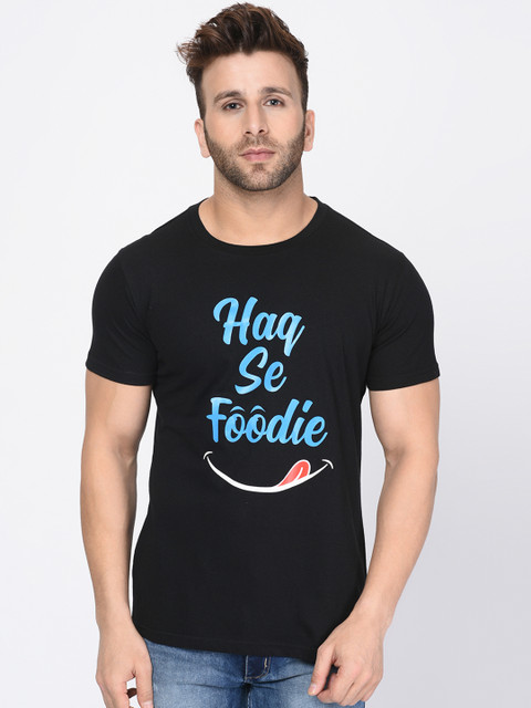 

oneliner Men Black Printed Round Neck T-shirt
