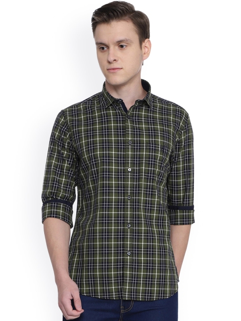 

Van Heusen Sport Men Navy Blue & Olive Green Slim Fit Checked Casual Shirt