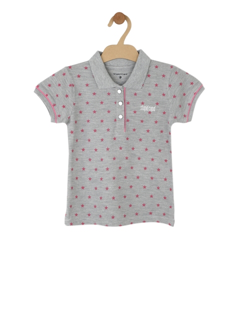 

Stupid Cupid Girls Grey Printed Polo Collar T-shirt