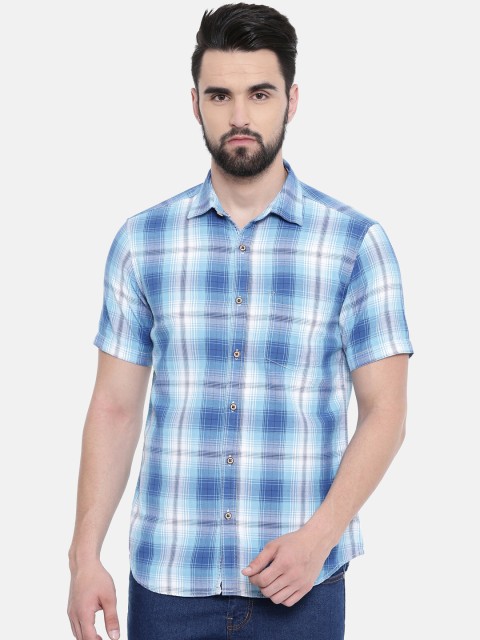 

IMYOUNG Men Blue & White Slim Fit Checked Casual Shirt