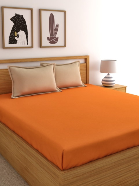 Home Ecstasy Orange Solid 220 TC Cotton 1 Queen Bedsheet with 2 Pillow Covers