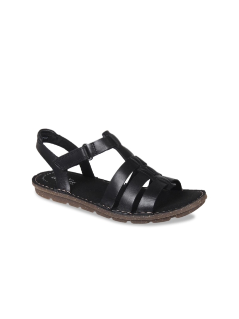 

Clarks Women Black Solid Leather Open Toe Flats