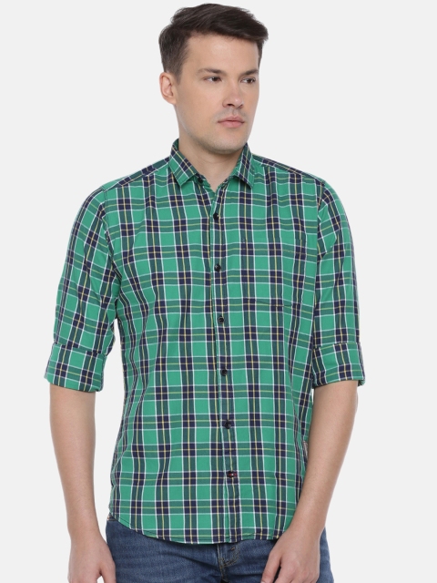 

Cross Court Men Green & Navy Blue Slim Fit Checked Casual Shirt