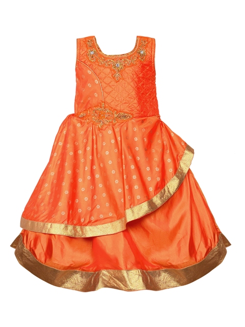 

Wish Karo Girls Orange Printed Fit and Flare Dress