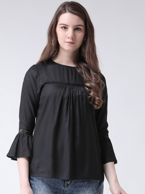 

The Vanca Women Black Solid A-Line Top
