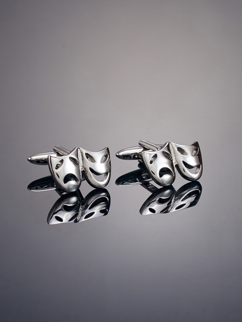

shaze Men Silver-Toned Rhodium-Plated Mask-Shaped Cufflinks