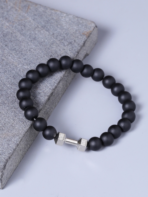 

Dare by Voylla Men Silver-Toned & Black Stainless Steel Silver-Plated Handcrafted Elasticated Bracelet