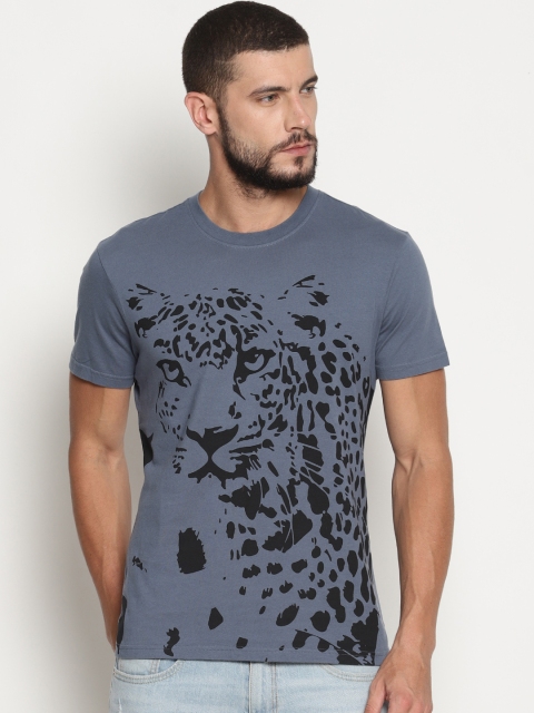 Wolfpack Men Blue Printed Round Neck T-shirt