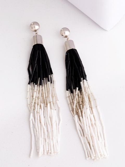 Voylla Black & White Contemporary Handcrafted Brass-Plated Tasselled Earrings