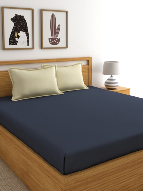 

Home Ecstasy Navy Blue Solid 220 TC Cotton 1 Queen Bedsheet with 2 Pillow Covers