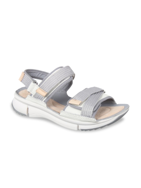 

Clarks Women Grey & White Solid Leather Sports Sandals