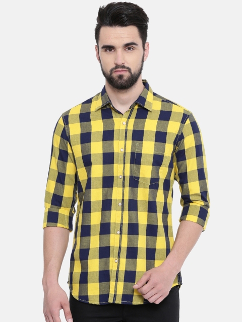 

IMYOUNG Men Yellow Slim Fit Checked Casual Shirt