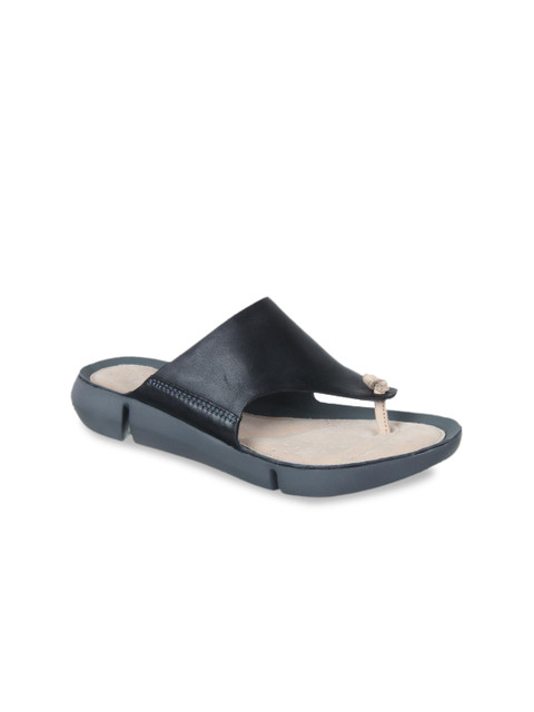 

Clarks Women Black Solid Leather Open-Toe Flats