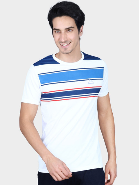 

DELTA SPORTS Men White Striped Round Neck T-shirt