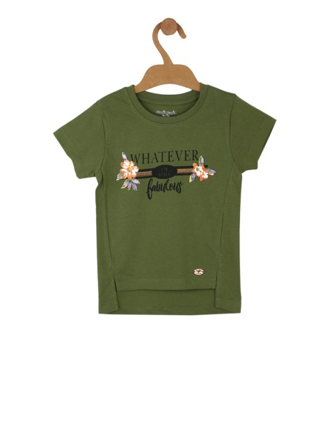 

Stupid Cupid Girls Olive Green Printed Top