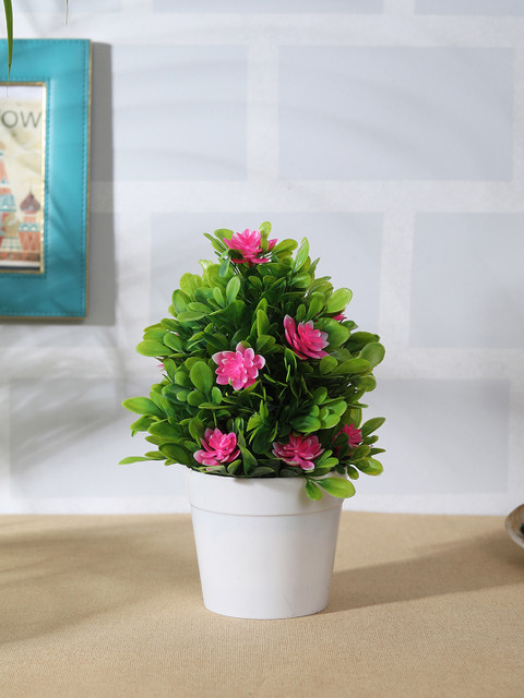 

FOLIYAJ Green & Pink Artificial Plant with White Pot