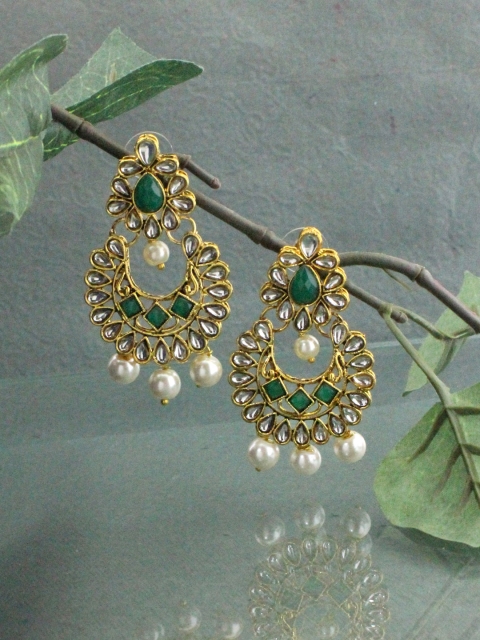 

Sia Art Jewellery Gold-Plated & Green Crescent Shaped Drop Earrings