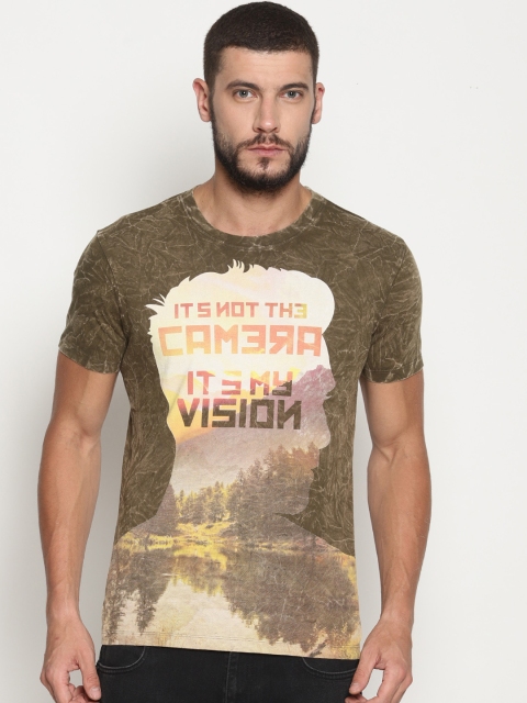 

Wolfpack Men Green Printed Round Neck T-shirt