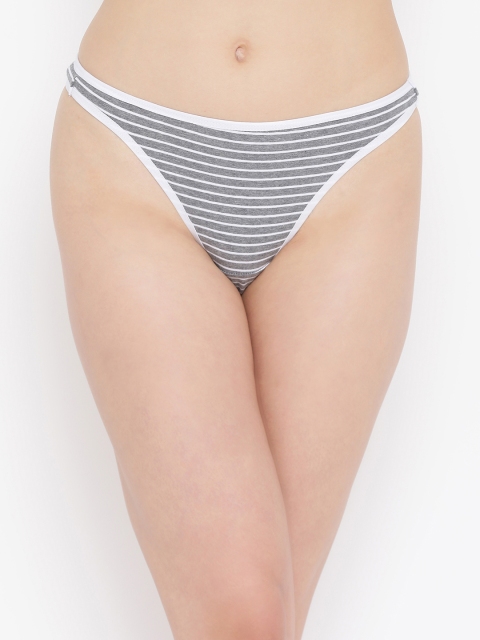 

Clovia Women Grey Striped Thongs Briefs PN1169A05XL