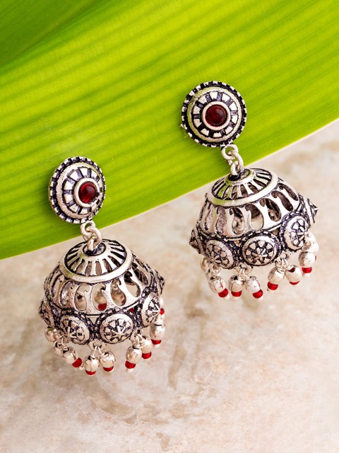 

Voylla Oxidised Silver-Plated Dome Shaped Jhumkas