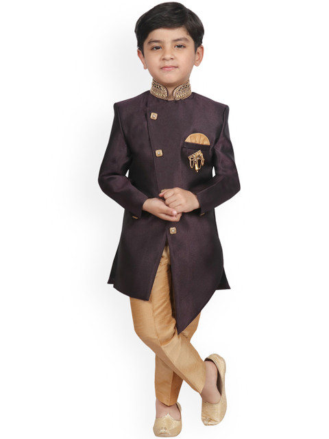 

SG YUVRAJ Boys Burgundy & Beige Sherwani Set