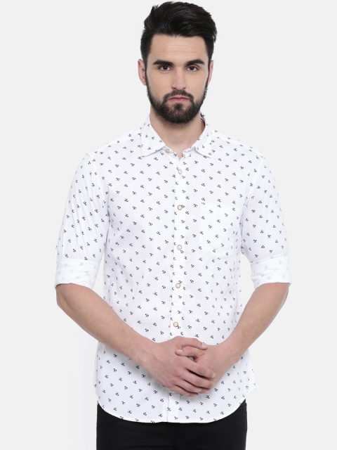 

IMYOUNG Men White Slim Fit Printed Casual Shirt