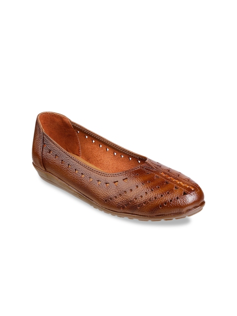 

Mochi Women Rust Brown Solid Leather Ballerinas