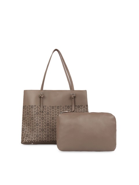 

Toteteca Beige Lasercut Tote Bag With Pouch