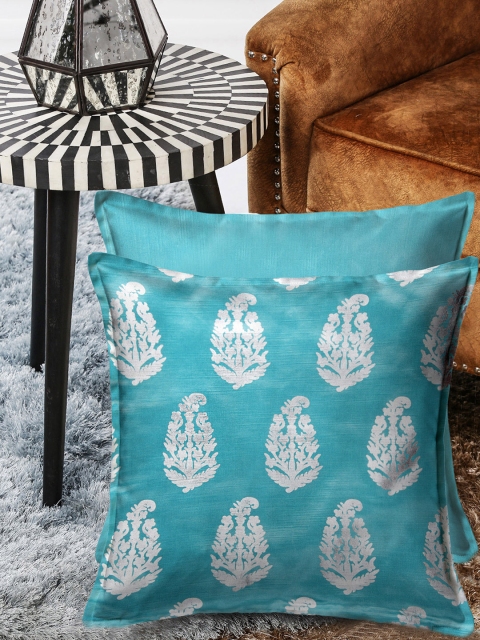 

HOUZZCODE Teal Set of 2 Ethnic Motifs Square Cushion Covers