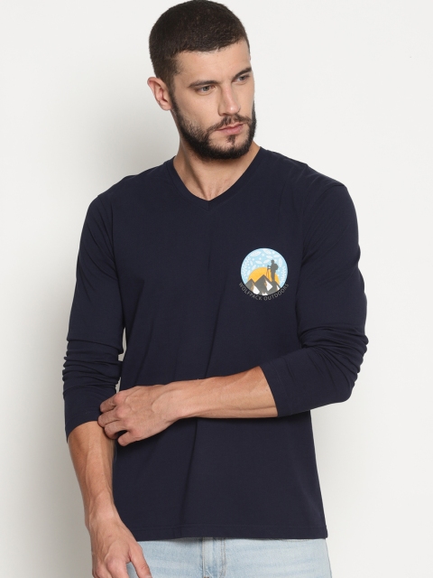 

Wolfpack Men Navy Blue Printed V-Neck T-shirt