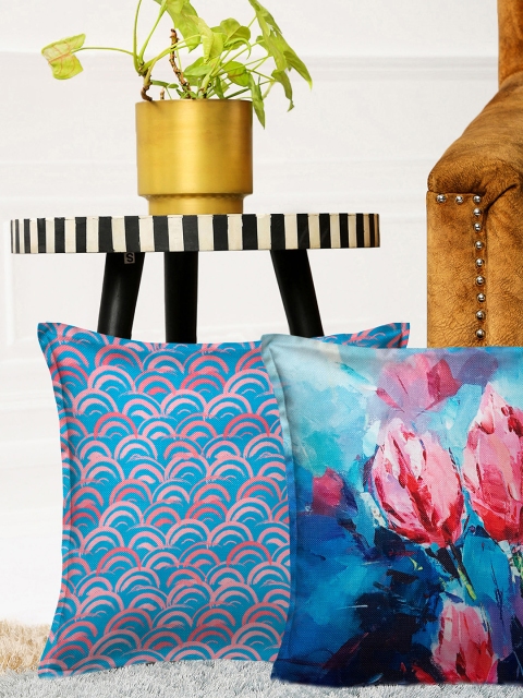 

HOUZZCODE Multicoloured Set of 2 Floral Square Cushion Covers, Multi