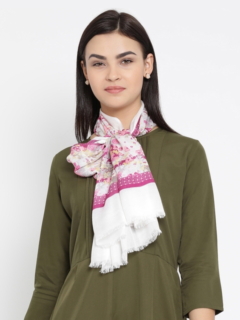 

SHINGORA Women White & Pink Printed Stole